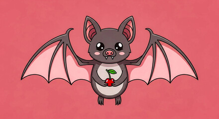 A cute cartoon bat holding a cherry, perfect for halloween or animal themed designs