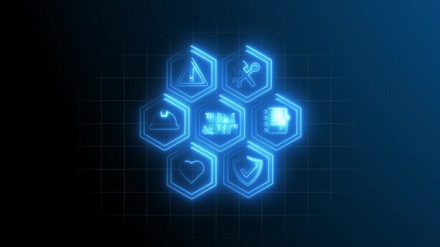 glowing line work safety icon animation video. 