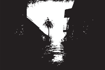 Grunge Alleyway with Palm Tree
