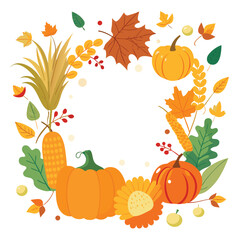 Autumn harvest wreath with pumpkins and corn fall