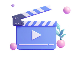 3d minimal video recording. social media video platform. clapboard with video play
