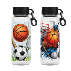 Two sports themed water bottles isolated on transparent background