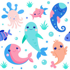 Obraz premium set of funny cartoon fishes