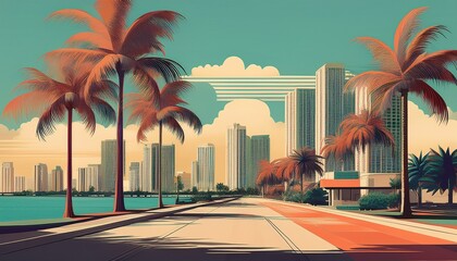 minimalist miami cityscape palm trees urban architecture florida