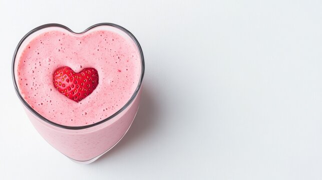 Heart-Shaped Strawberry Smoothie with Strawberry Topping, beverage , smoothie