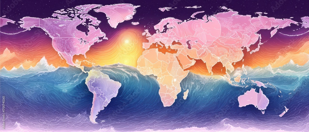 Aufkleber conceptual visualization of el niño and la niña climate cycles with flat design of global map and oc