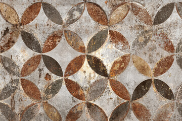 Distressed rustic tile design overlapping brown beige grey circles pattern
