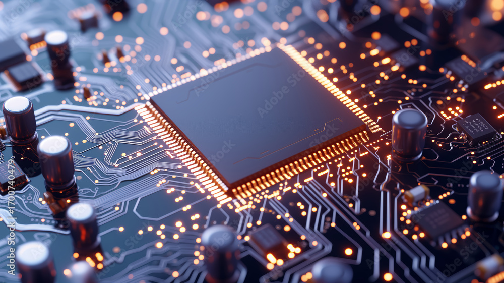 Aufkleber futuristic glowing circuit board with processor, great for tech innovation and data security concept