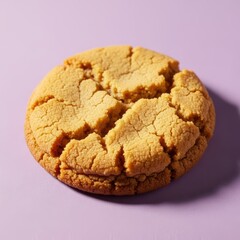 Delicious golden cookie on lavender background for bakery designs