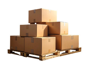 Fototapeta premium Pile of brown cardboard boxes arranged on wooden pallet 