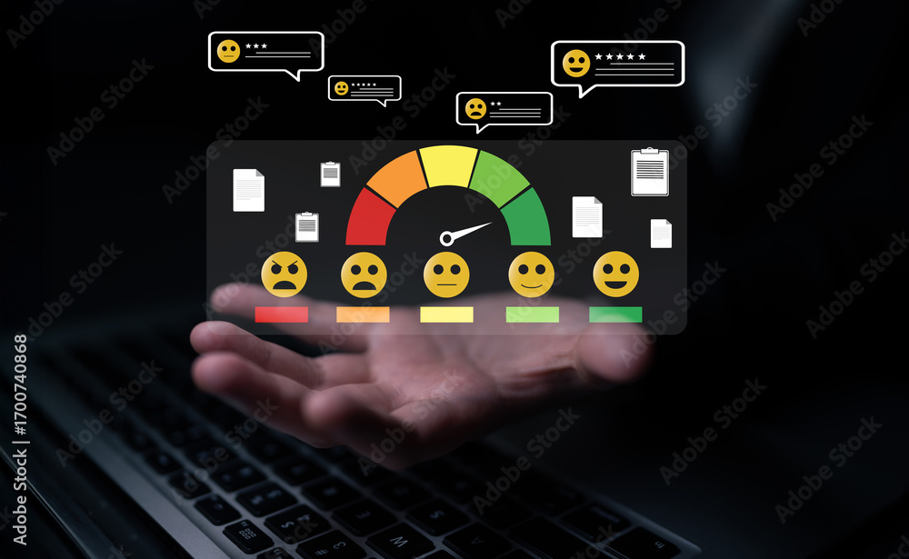 Poster a concept of customer feedback analysis and satisfaction reporting. a dashboard for reviewing user c