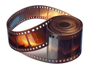 Roll of retro film strip on isolated transparent background. Photographic film in ret