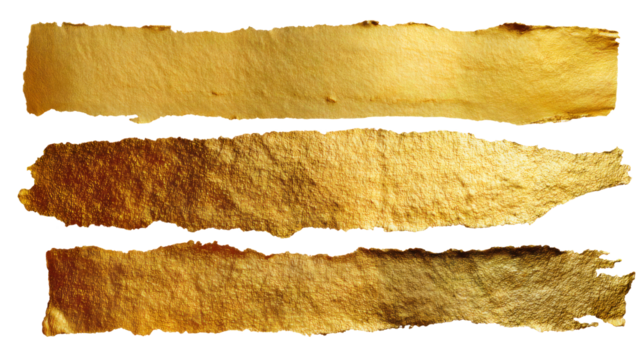 Gold torn strips texture, metallic foil ripped edges, shiny abstract banner