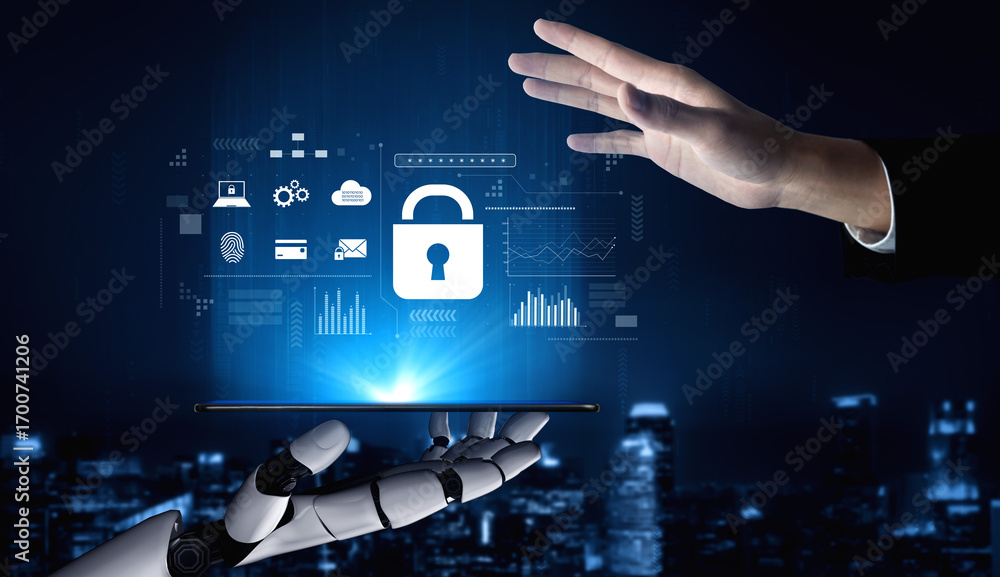 Aufkleber ai-powered lock system showing advanced cybersecurity, identity verification, and data protection an