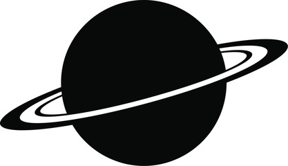 Bold black Saturn illustration with stunning white rings, perfect for astronomy, space exploration, education, and branding projects, offering a modern, minimalist design