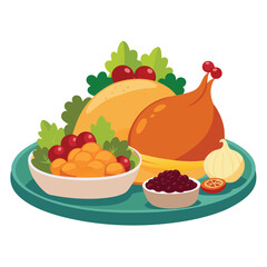 Roasted Turkey Dinner with Cranberry Sauce and Garlic Keywords: thanksgiving, dinner, roasted