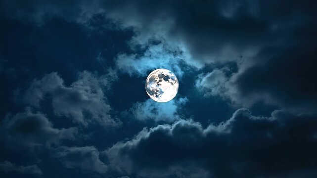 Heller Vollmond mit ziehenden Wolken &ndash; D&uuml;steres Nachthimmel-Video f&uuml;r Film und Design