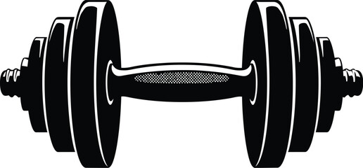 Dynamic black dumbbell illustration, perfect for fitness, gym, workout, health, and wellness designs, ideal for branding and marketing