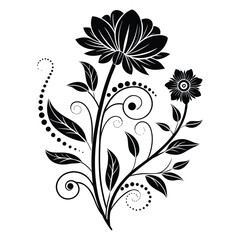 Elegant black and white floral design with swirls and leaves for decorative use
