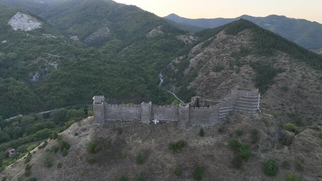 Maglic, Serbia - September 07 2025: Aerial footage of medieval Serbian castle fortress Maglic