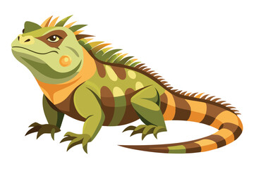 A Colorful Cartoon Iguana with Spikes and Stripes, Resting in a Striking, Vibrant Composition on a White Background