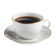 Obraz premium A white coffee cup with a gold rim sits on a white saucer