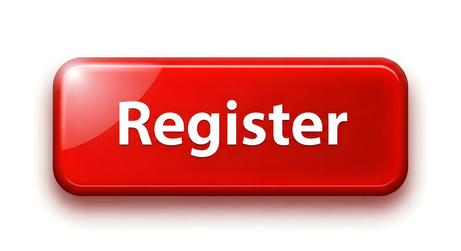 Bright red glossy button with the word Register, symbolizing action and sign-up