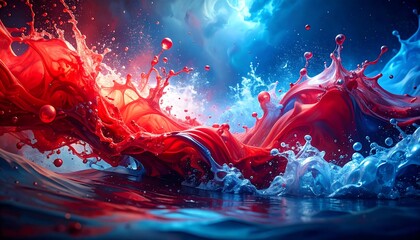 Vibrant red and blue paint splashes