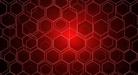 Crimson geometric honeycomb pattern background with hexagonal shapes and glowing light gradient