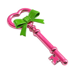 A pink key with a green bow on it