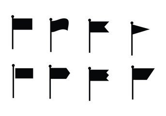 Flag Icons Set &ndash; Black Silhouette Collection for Location, Marker, Navigation, Banner, Symbol