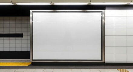 Blank Advertisement Poster Frame in a Public Transit Station.