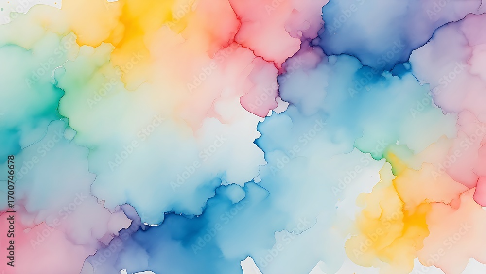 Poster Vibrant watercolor background with flowing colorful inks creating soft gradients and dreamy abstract patterns for artistic designs