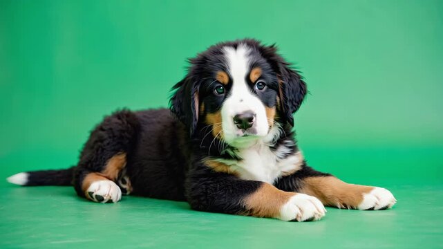Berner Sennenhund Welpe auf Greenscreen &ndash; Chroma Key Video f&uuml;r Tierprojekte und Werbung