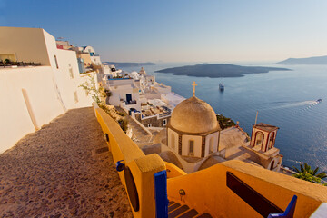 Panoramic view of Santorini Island at sunset, Cyclades Islands, Greece