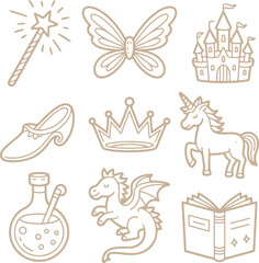Whimsical Collection of  a Charming Line Art Set, Featuring Fairy Tales, Magic, and Fantasy