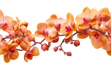 Orange orchids blooming branch isolated on white background