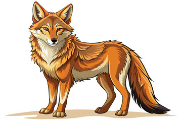 Illustration of a Striking Coyote Standing Proudly with Fluffy Orange Fur and White Accents Underneath a Neutral Lighting