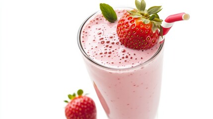 Strawberry Smoothie Delight Fresh Fruit Drink with Straw, healthy, beverage