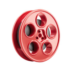 A red wheel with black spokes