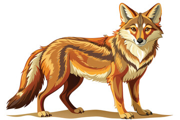 Cartoon Coyote with Detailed Fur Patterns Standing Calmly on the Ground in a Colorful Wildlife Illustration