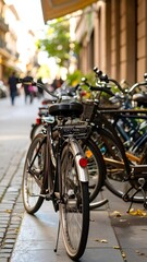 Bicycles parked on city sidewalk