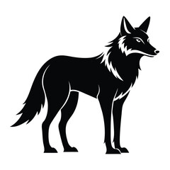 Majestic Black Silhouette of a Standing Wolf: A Striking Wildlife Illustration with Sharp Details and Elegant Lines
