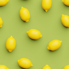 Top flat view on lemons on fern green background as seamles pattern