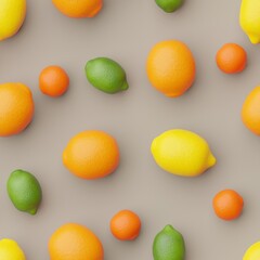 Seamless design consisting from citrus fruits on sandstone background. Top flat view