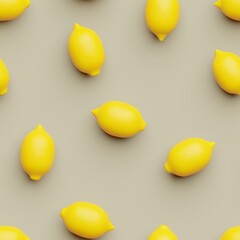 Flat view on lemons on army brown background making a seamless pattern