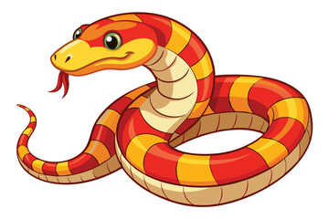 Cartoon Snake with Red and Yellow Stripes Coiled on a White Background a Vibrant and Playful Reptilian Illustration