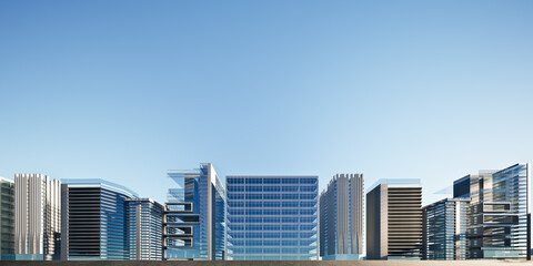 3D rendering of empty clear sky space. Modern high-rise building or skyscraper architectural design suite for backgrounds i.e. real estate, property, corporate branding and business development.