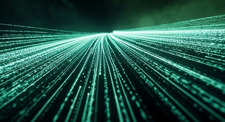Abstract Teal Data Stream, Futuristic Technology Background, Digital Flow, High-Tech Network, Binary Code, Cyberspace.