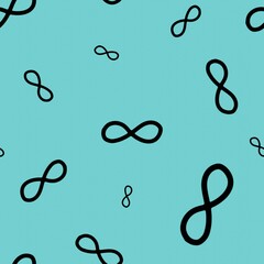 Seamless pattern made from infinity symbol in black color on dark turquoise background